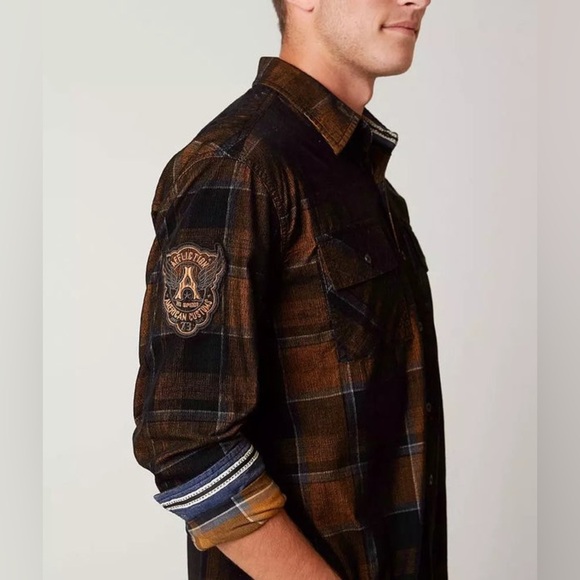 Affliction Men's Button Down Shirt Copper Mountain Embroidered Biker - Picture 13 of 13